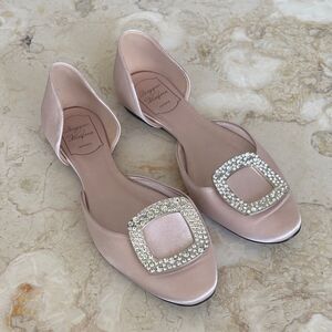Crystal Buckle Ballerina Pink Satin Flats